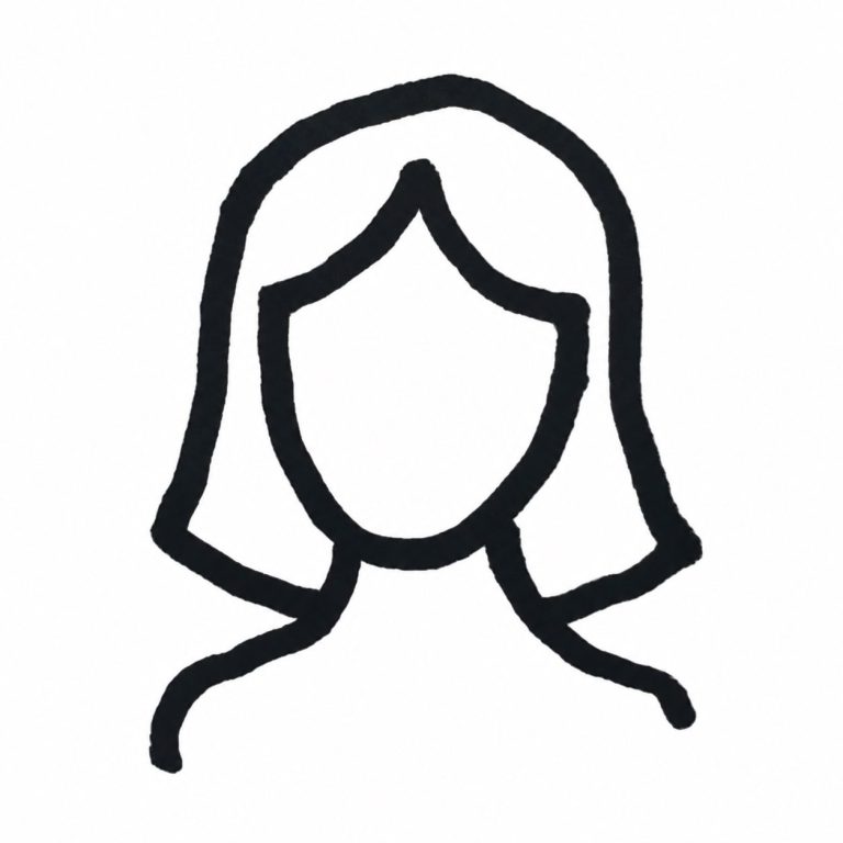 Symbolbild einer Frau Schwarze Umrisszeichnung einer Frau mit schulterlangem Haar, ohne Gesichtszüge, auf weißem Hintergrund.